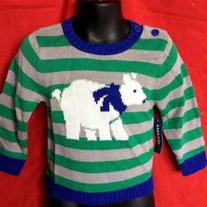 NWT Old Navy baby Boy's 100% COTTON Striped Polar bear Sweater Size 0--3M